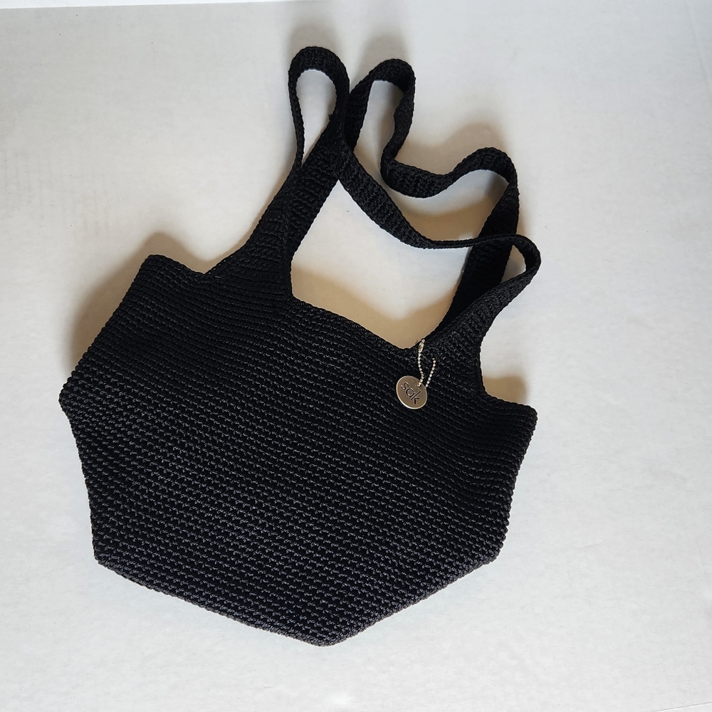 Sak Black Crochet Woven Two Strap Purse Handbag Magnetic Closure Inside Pocket
